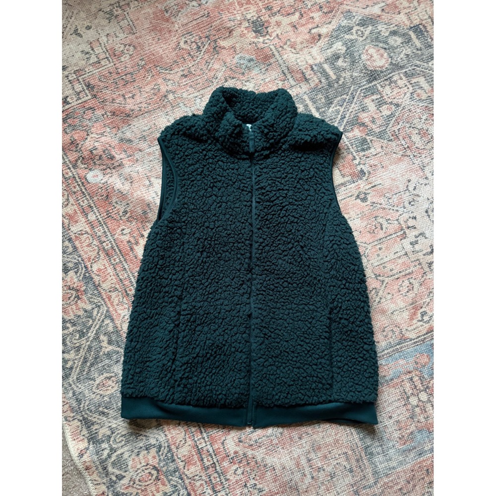 Time & Tru Women's L Forest Green Soft Sherpa Zip Up Vest Cottage Core